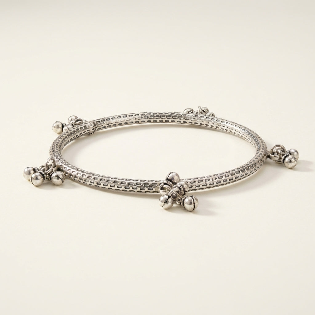 ZEVARAZ Kala Classic Ghungroo Silver Bangle - Zevaraz