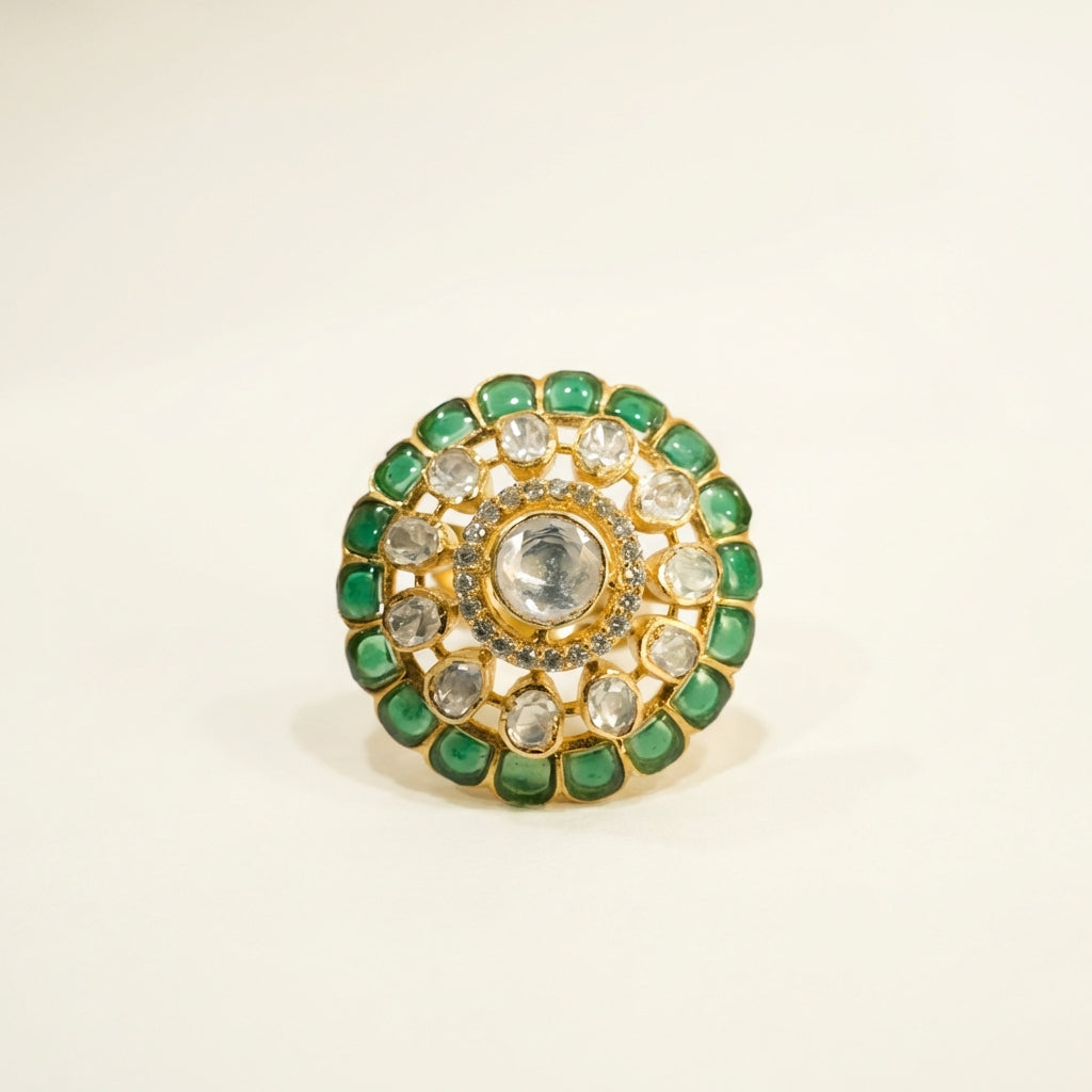 ZEVARAZ Aabha Akaar Kundan Silver Ring