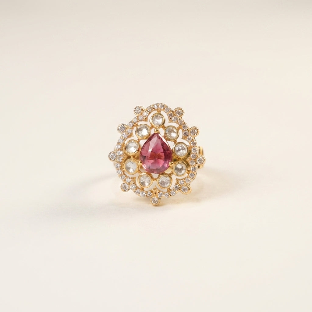 ZEVARAZ Aabha Gulaab Boond Kundan Silver Ring - main catalog view