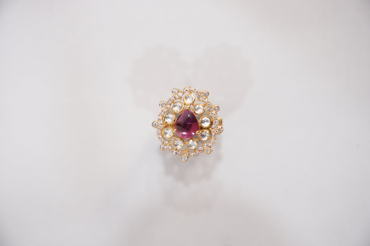 ZEVARAZ Aabha Gulaab Boond Kundan Silver Ring - studio photograph