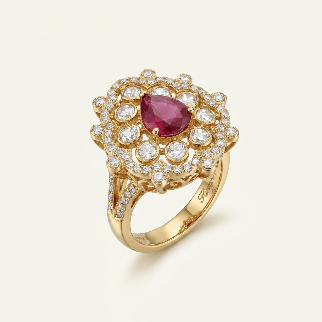 ZEVARAZ Aabha Gulaab Boond Kundan Silver Ring - catalog view 2