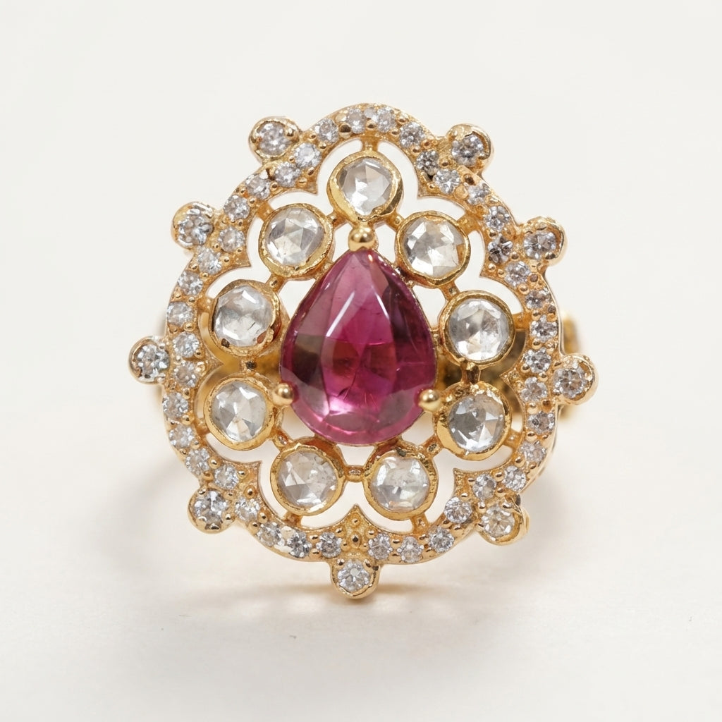 ZEVARAZ Aabha Gulaab Boond Kundan Silver Ring - catalog view 4