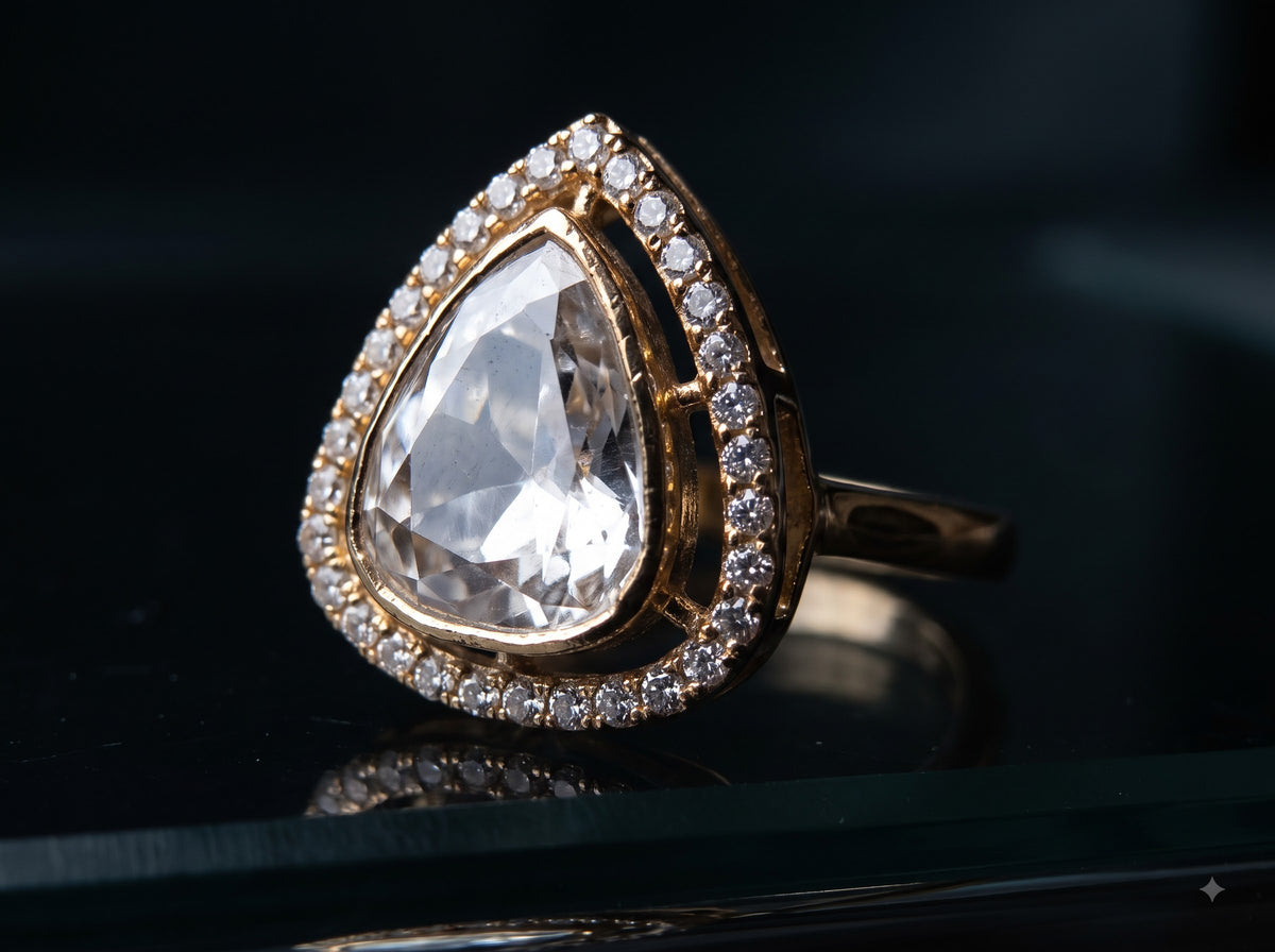 Detail of the silver band on the ZEVARAZ Aabha Boond Polki Silver Ring