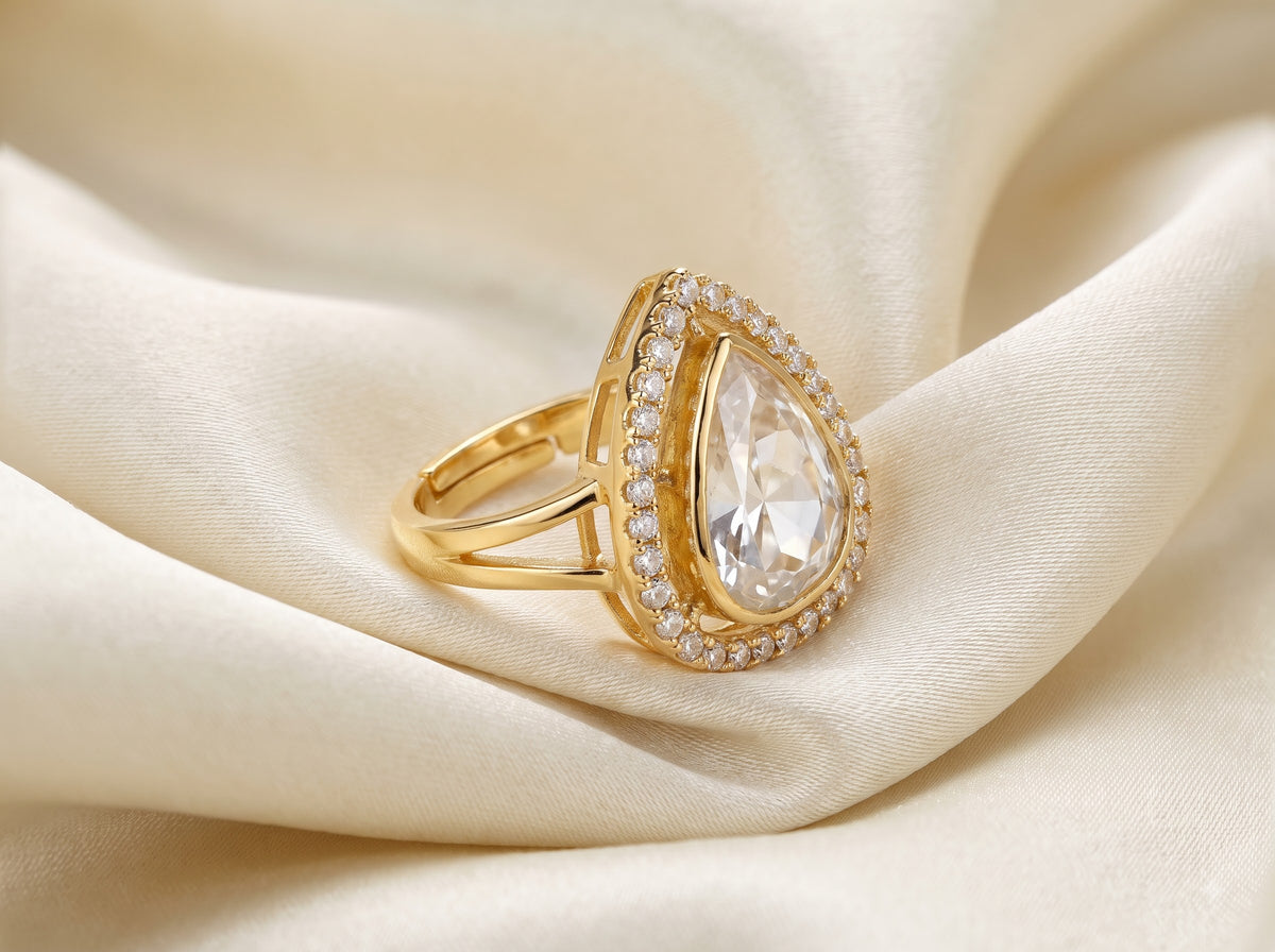 Alternate studio view of the ZEVARAZ Aabha Boond Polki Silver Ring