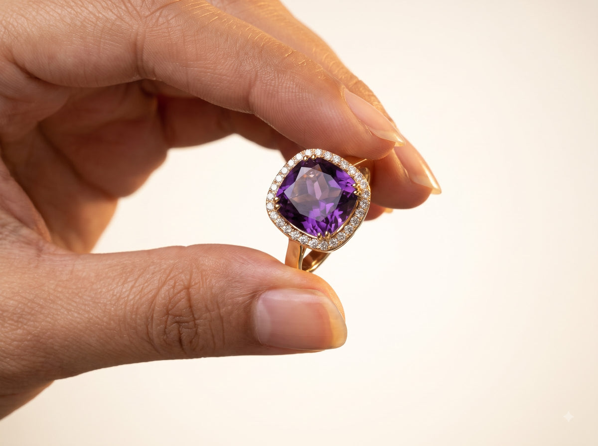 Hand holding the ZEVARAZ Ratna Jamuni Chand Silver Ring