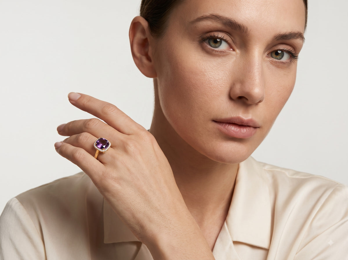 Model wearing the ZEVARAZ Ratna Jamuni Chand Silver Ring