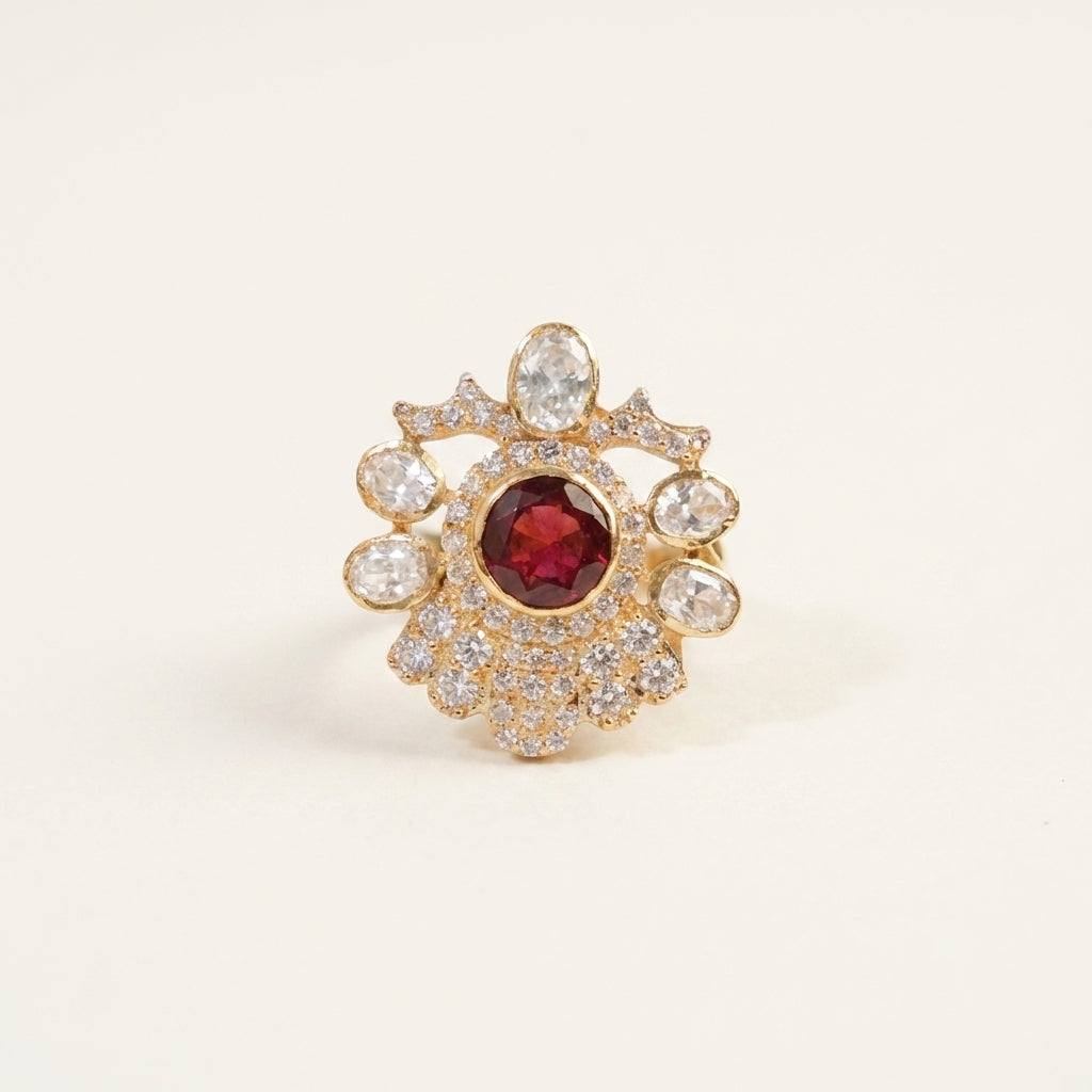 Front catalog view of the ZEVARAZ Aabha Mor Mukut Kundan Silver Ring