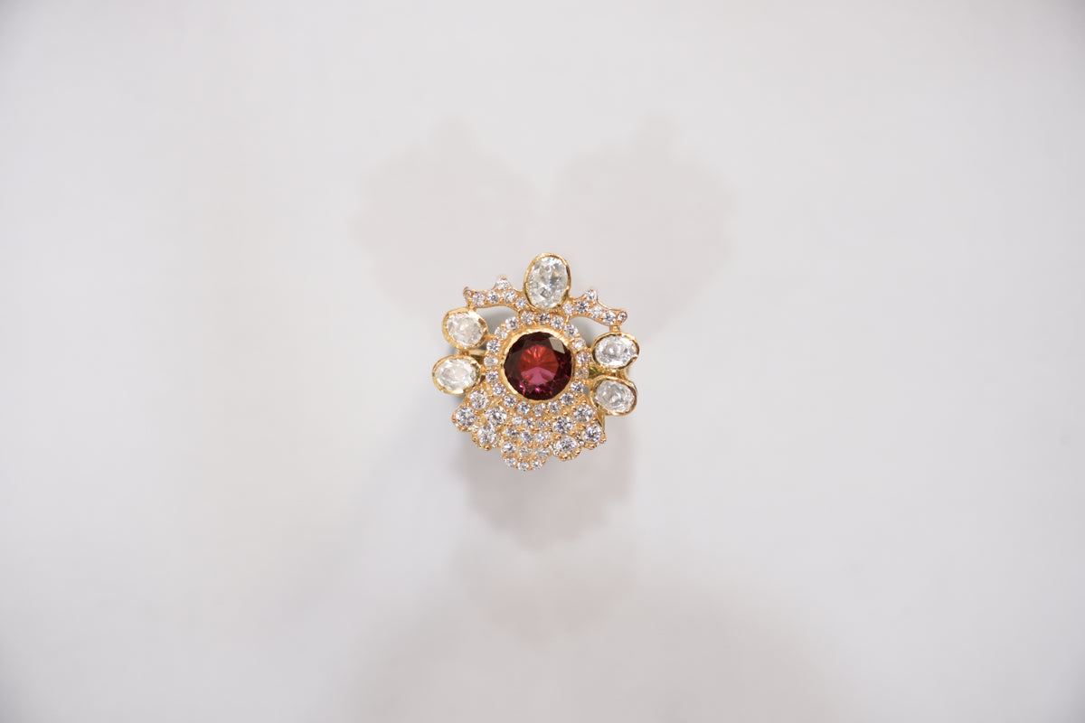 Studio photograph of the ZEVARAZ Aabha Mor Mukut Kundan Silver Ring showing the peacock crown kundan setting