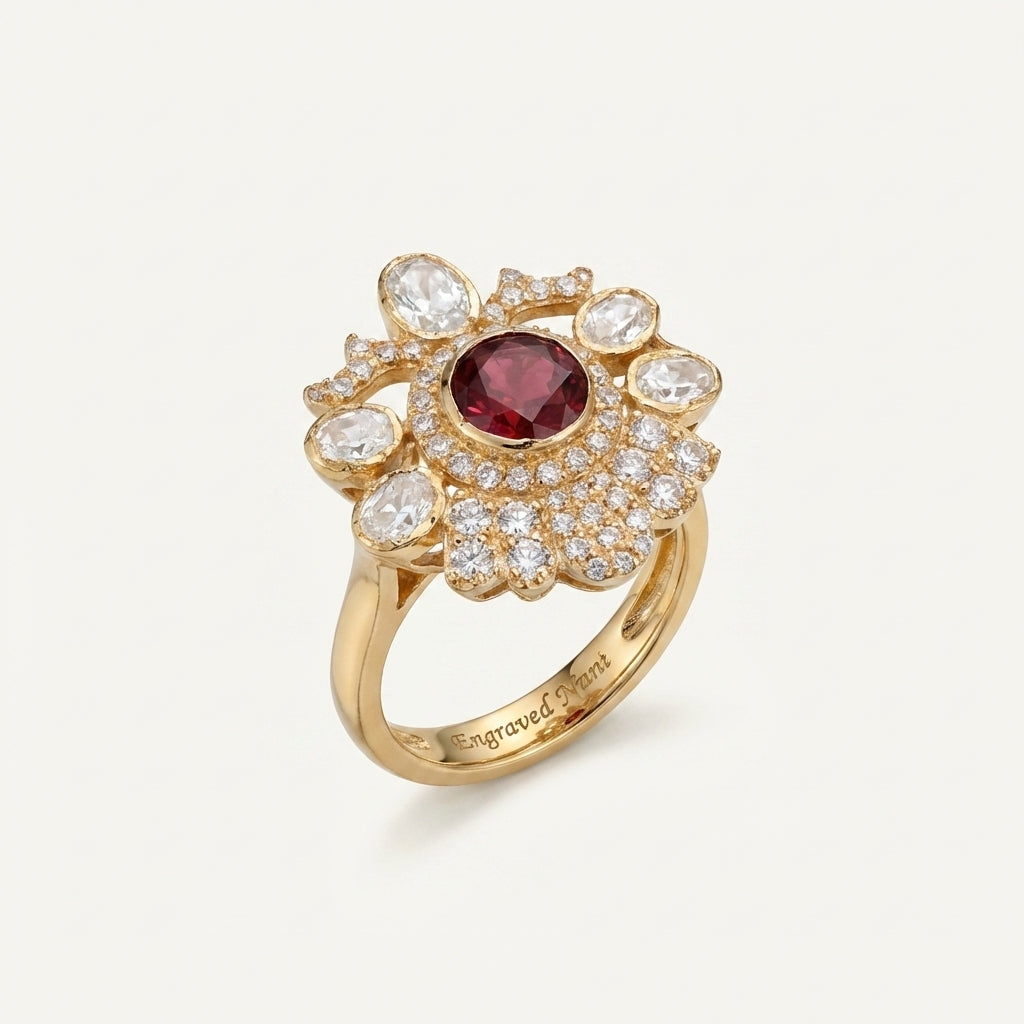 Angled view of the ZEVARAZ Aabha Mor Mukut Kundan Silver Ring