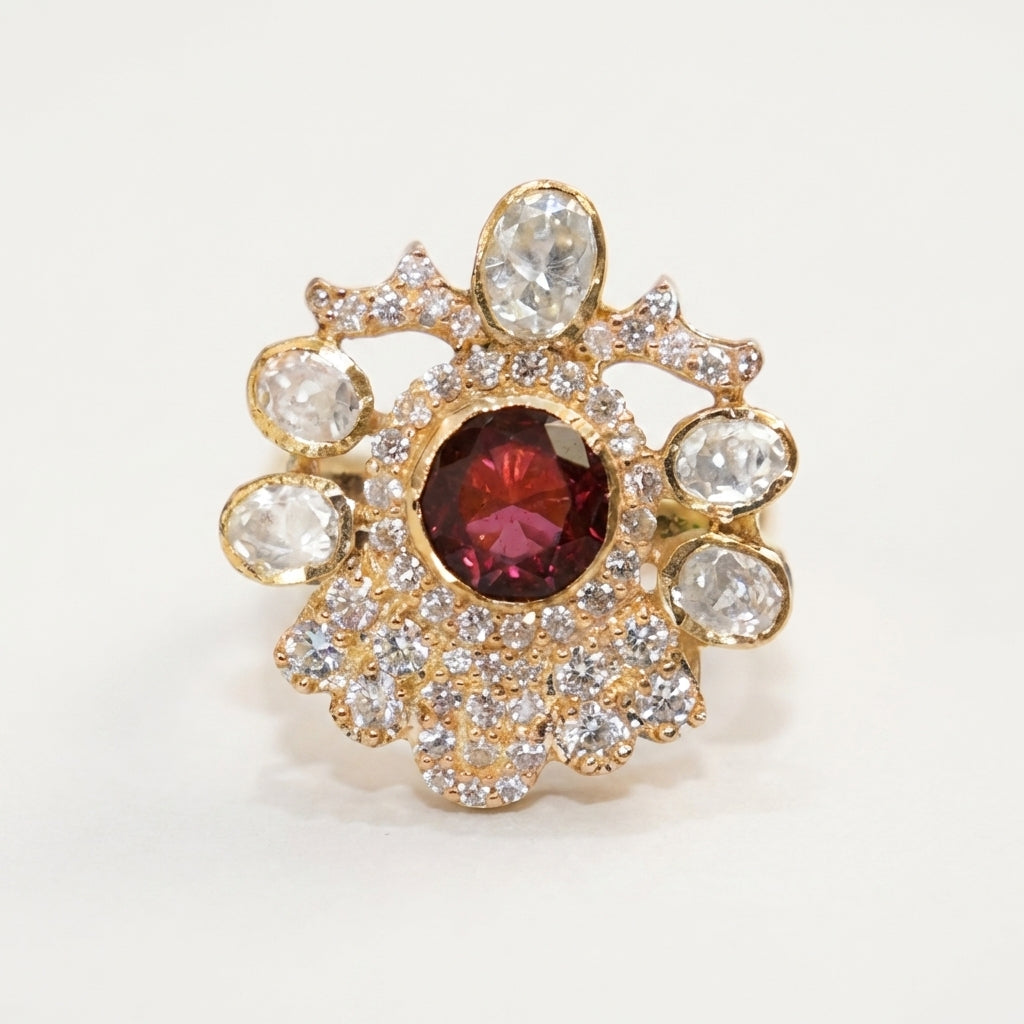 Side profile of the ZEVARAZ Aabha Mor Mukut Kundan Silver Ring band