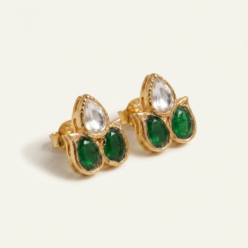 ZEVARAZ Aabha Aasha Studs, angled view showing the post and butterfly back