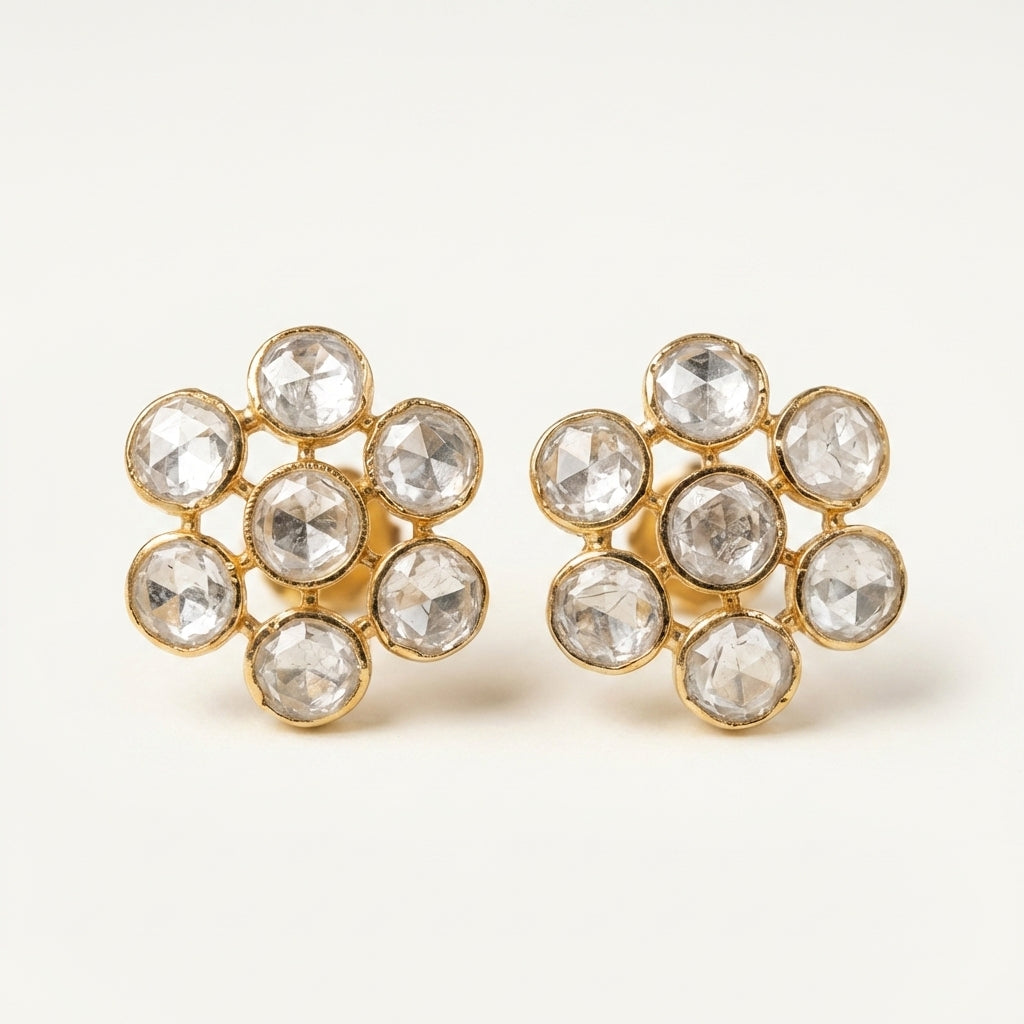 ZEVARAZ Aabha Jyoti Studs, close view of the kundan bezels