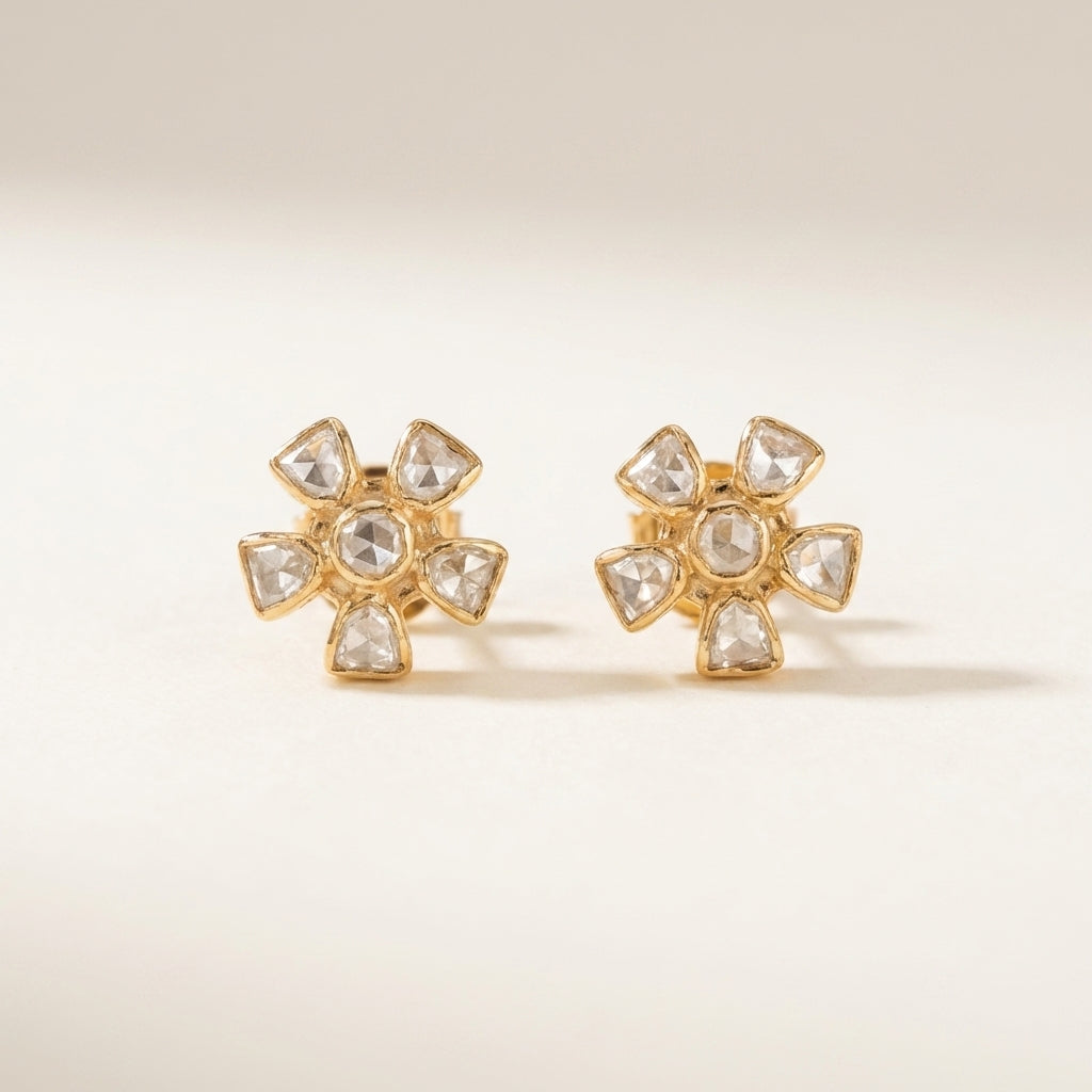 ZEVARAZ Aabha Champa Studs, front catalog view