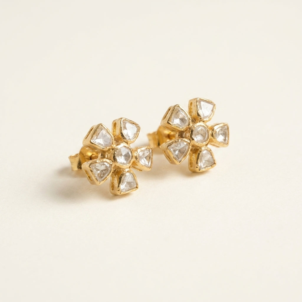 ZEVARAZ Aabha Champa Studs, angled view of the five petals