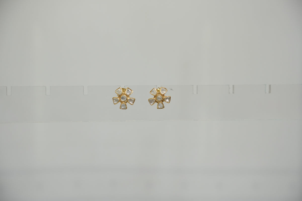 ZEVARAZ Aabha Champa Studs, full pair on a neutral background