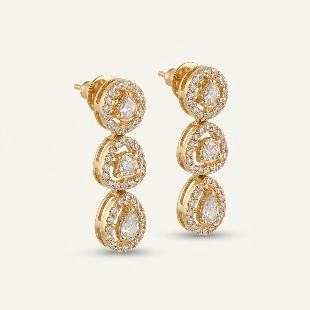 ZEVARAZ Aabha Aarohi Drops, angled view of the three graduated tiers