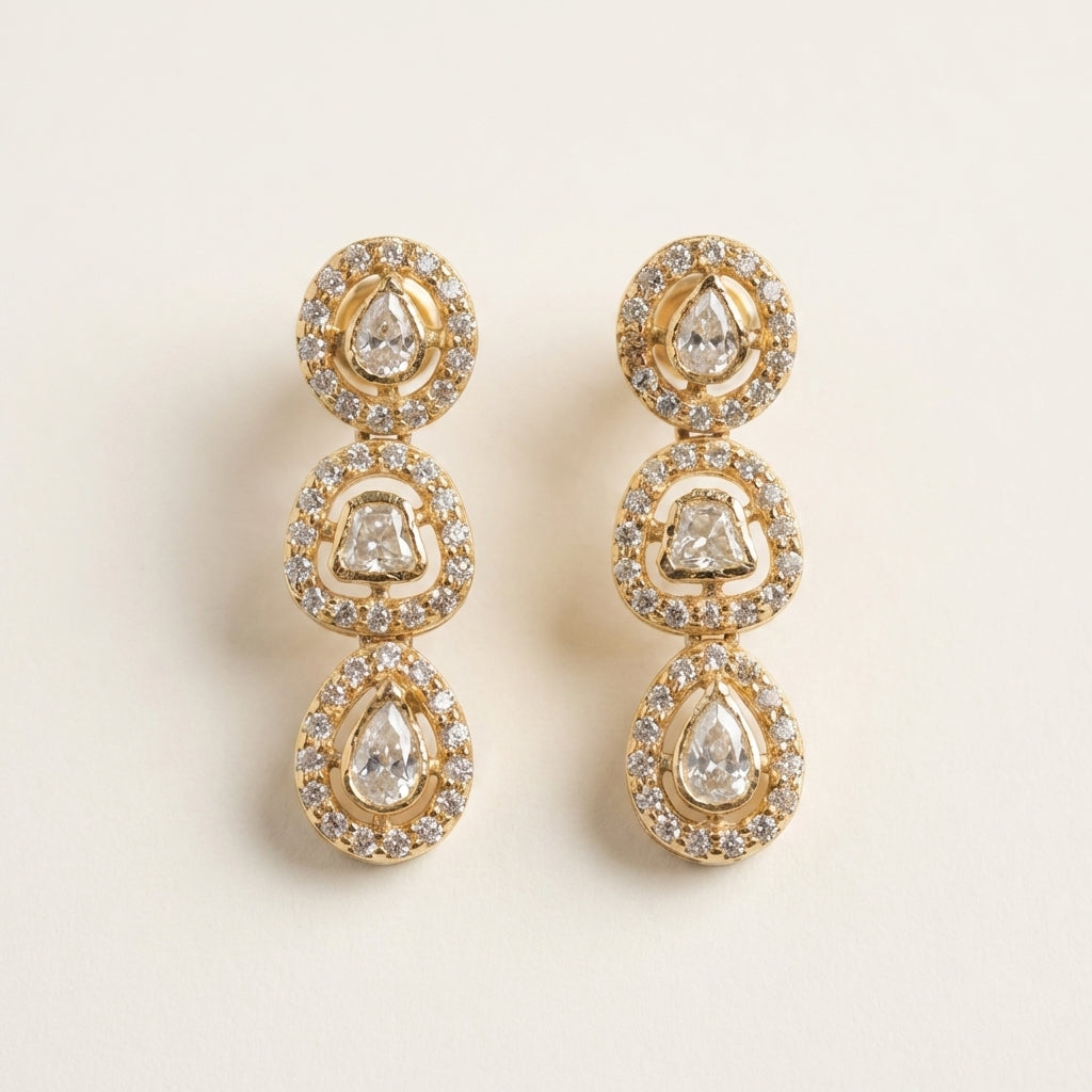 ZEVARAZ Aabha Aarohi Drops, close view of the pave halos