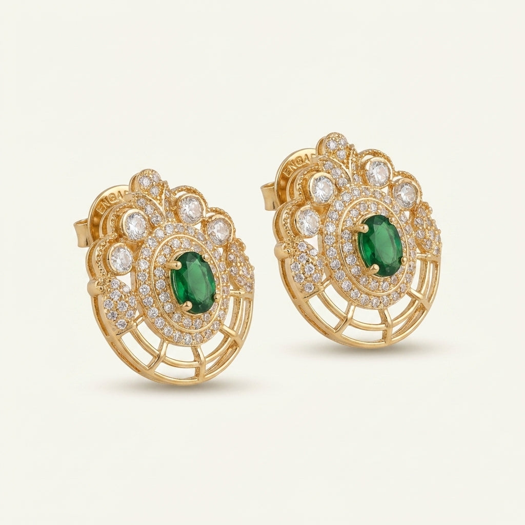 ZEVARAZ Aabha Deepti Studs, angled view of the crown and jaali fan