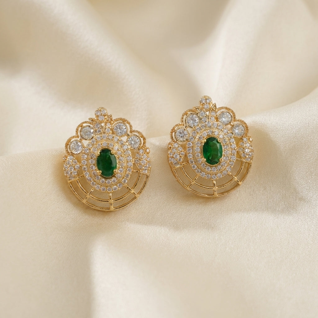 ZEVARAZ Aabha Deepti Studs photographed on cream silk