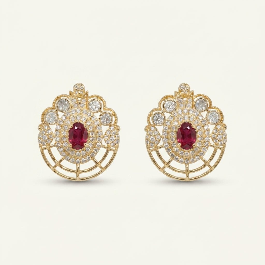 ZEVARAZ Aabha Kesar Studs, front catalog view
