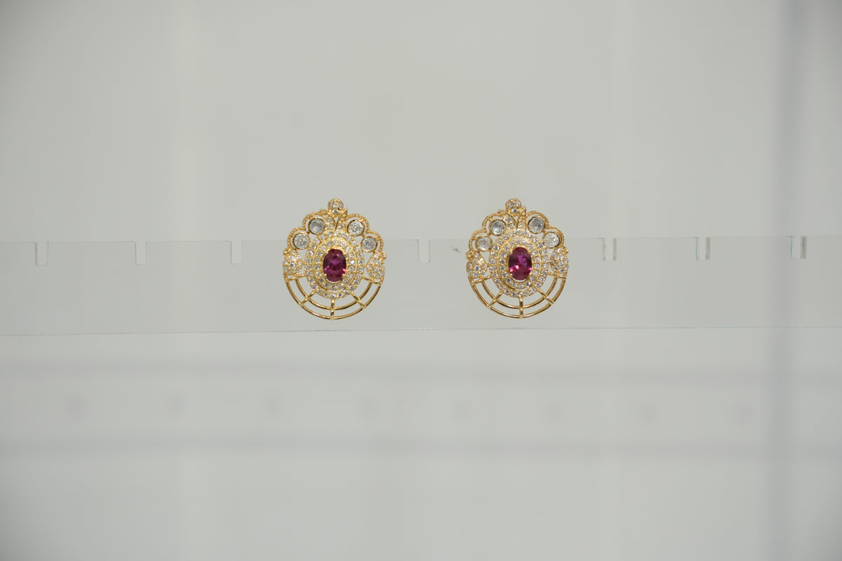 ZEVARAZ Aabha Kesar Studs, full pair on a neutral background