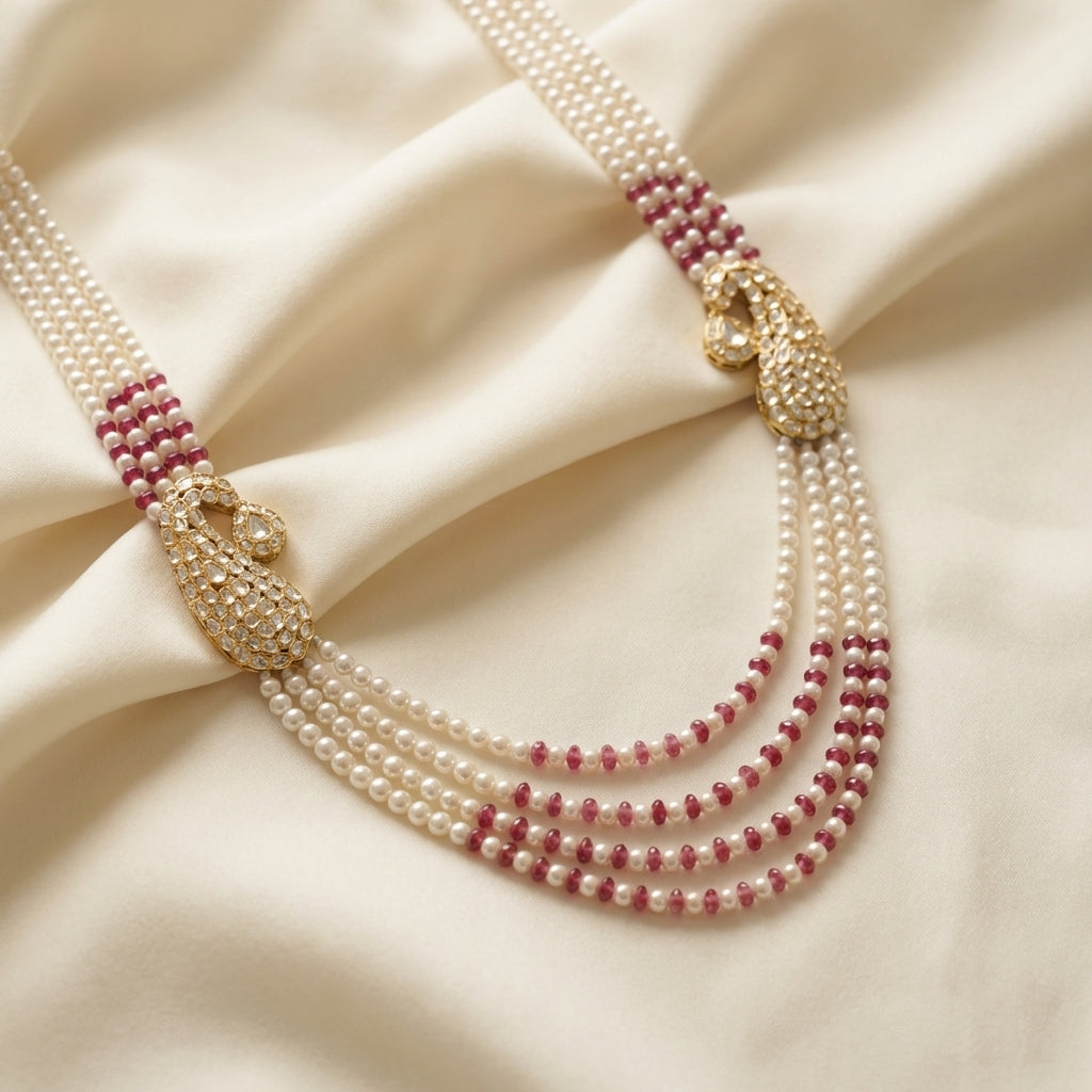 ZEVARAZ Aabha Ambi layered necklace, angled view of the layered strands