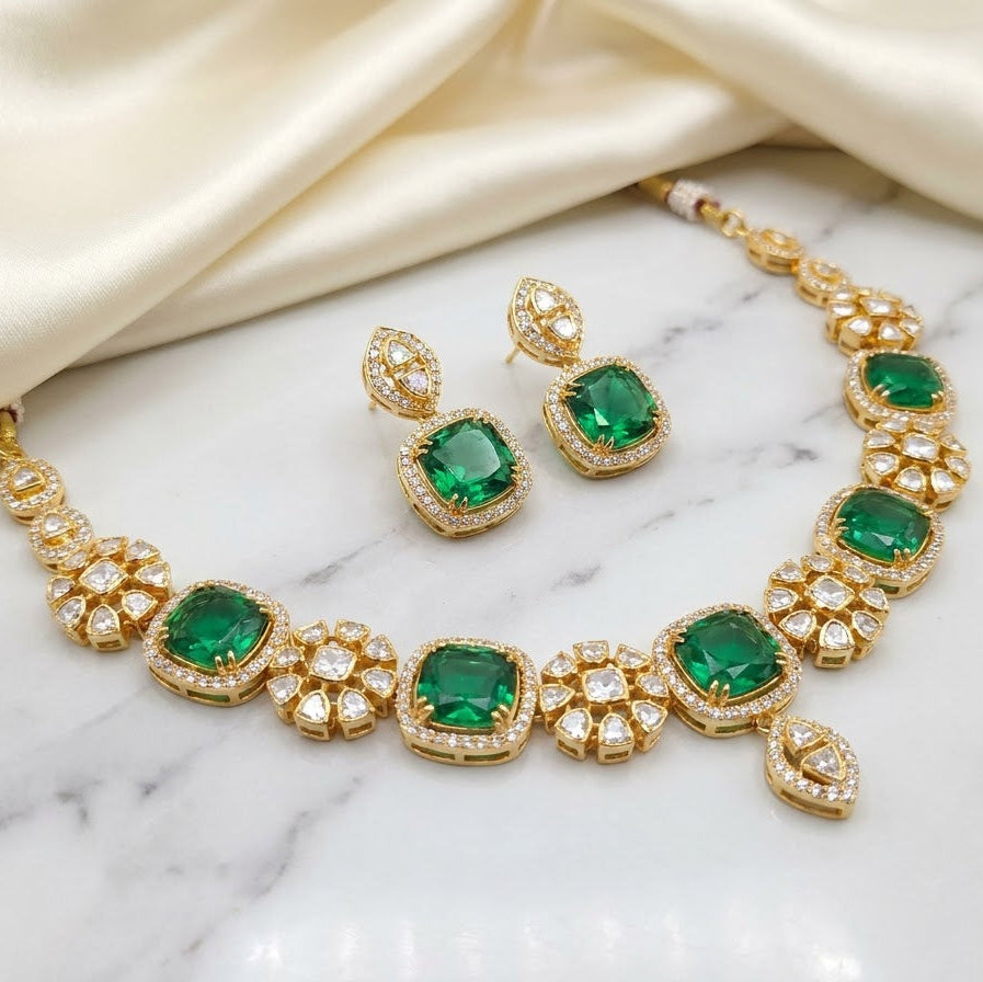 ZEVARAZ Aabha Panna necklace set, front catalog view