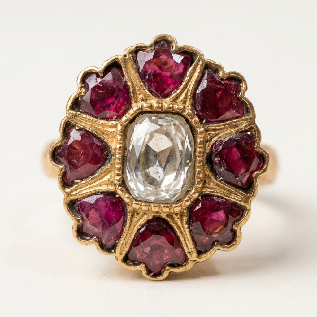 Side profile view of the ZEVARAZ Aabha Manak Chakra Kundan Silver Ring