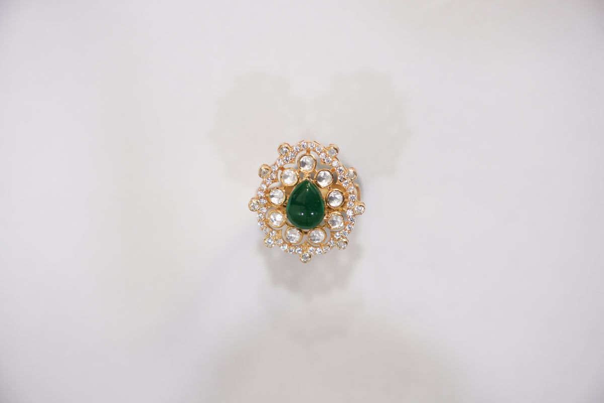 Catalog photograph of the ZEVARAZ Aabha Panna Boond Kundan Silver Ring