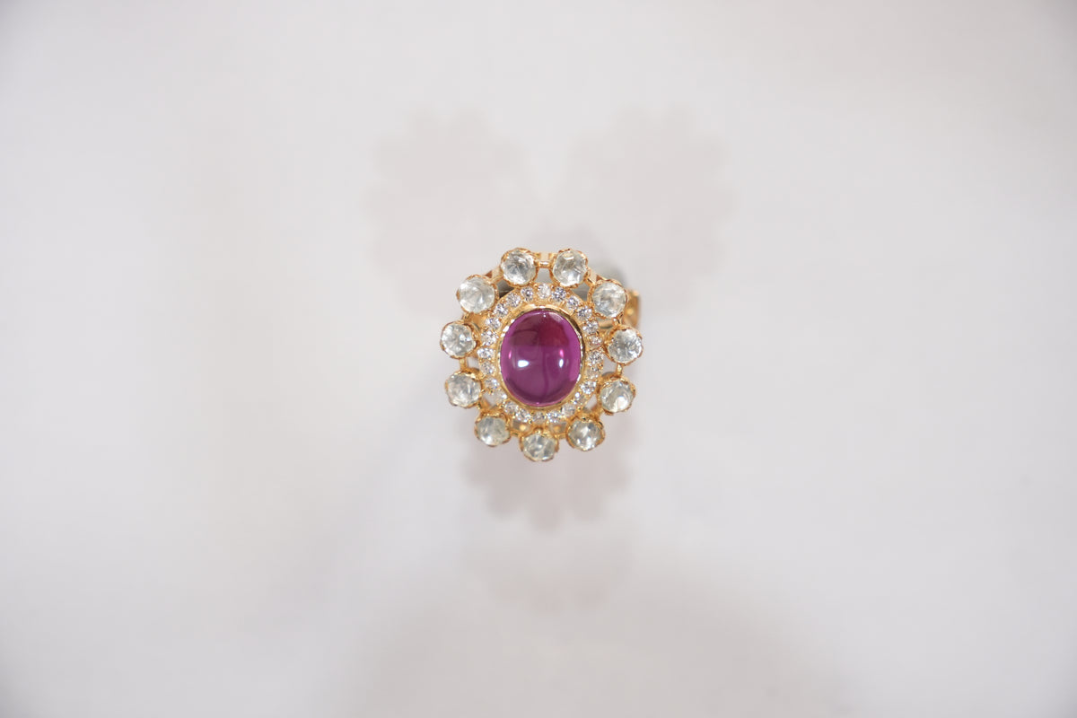 Catalog photograph of the ZEVARAZ Aabha Manak Bindi Kundan Silver Ring
