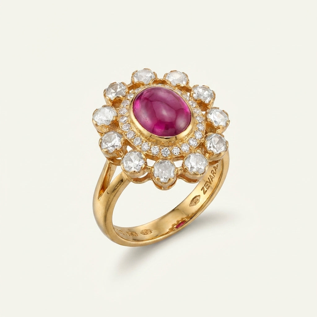 Angled studio view of the ZEVARAZ Aabha Manak Bindi Kundan Silver Ring