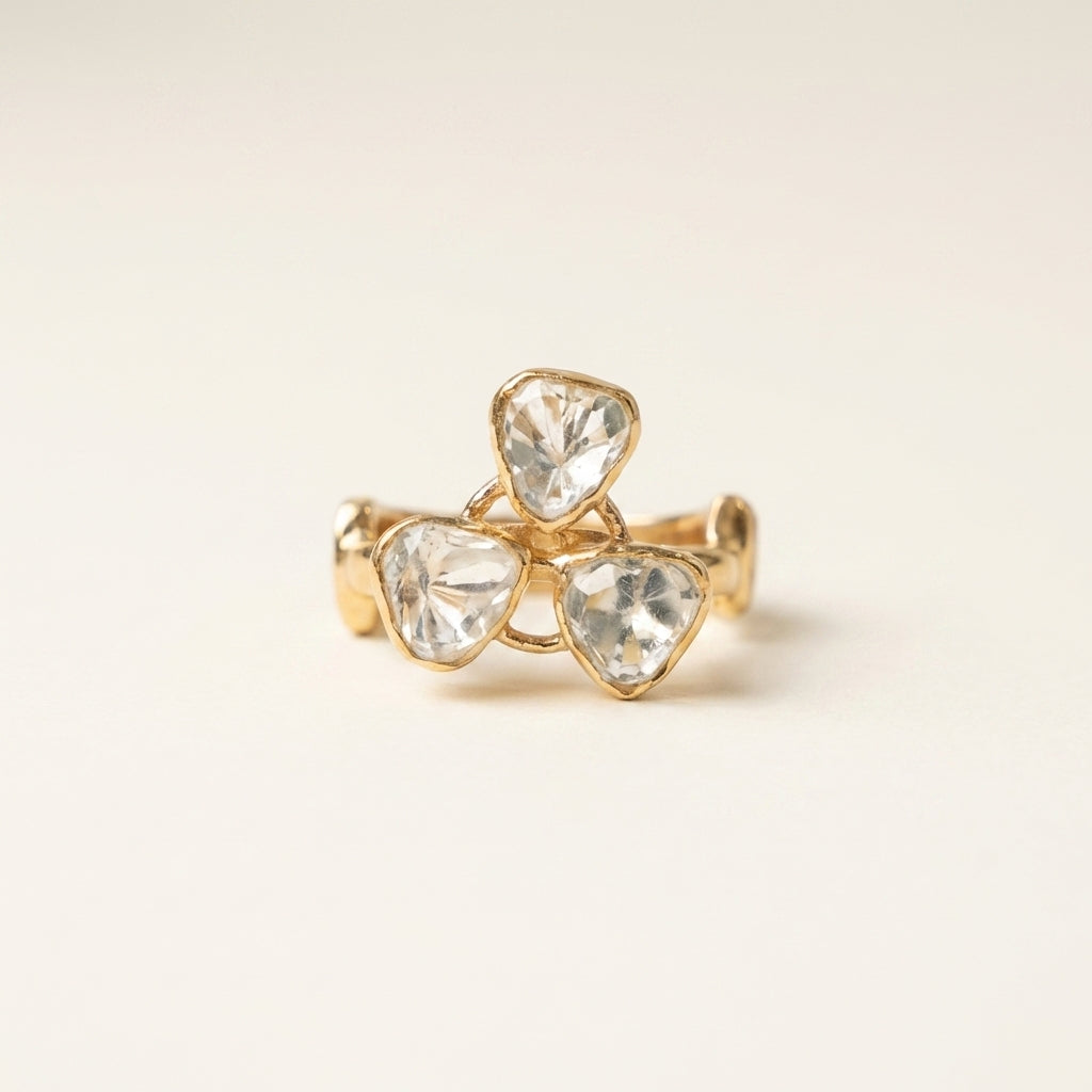 Front catalog view of the ZEVARAZ Aabha Trikon Polki Silver Ring