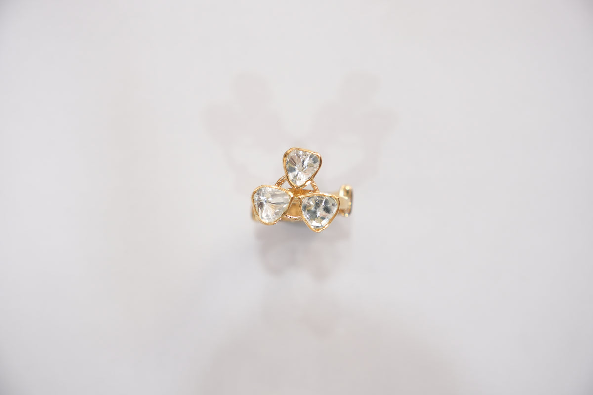 Studio catalog photo of the ZEVARAZ Aabha Trikon Polki Silver Ring