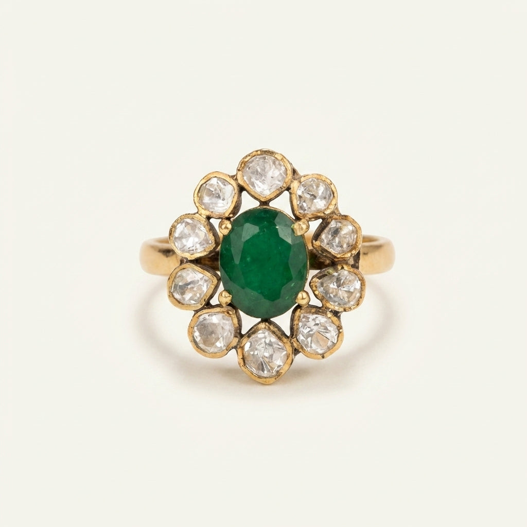 Front catalog view of the ZEVARAZ Aabha Panna Sitara Kundan Silver Ring