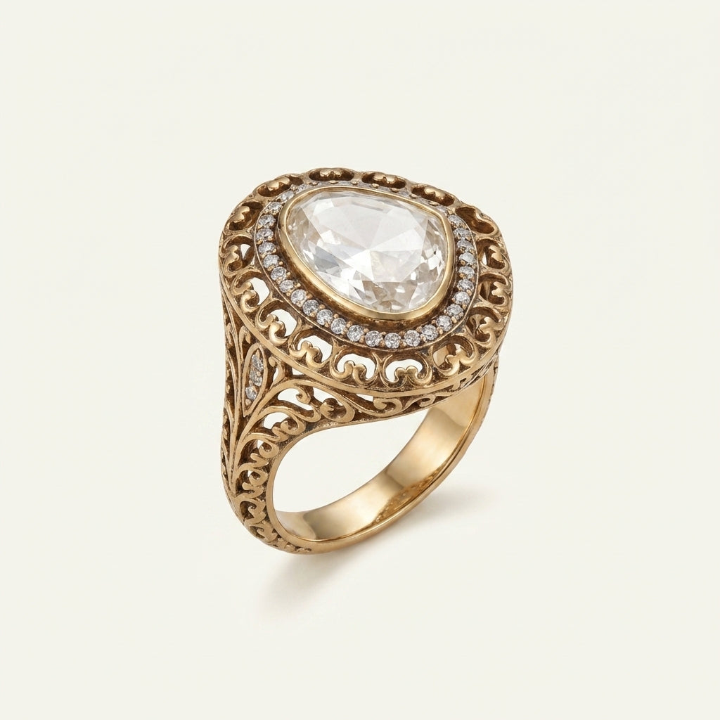 Alternate catalog view of the ZEVARAZ Aabha Safed Meena Kundan Silver Ring