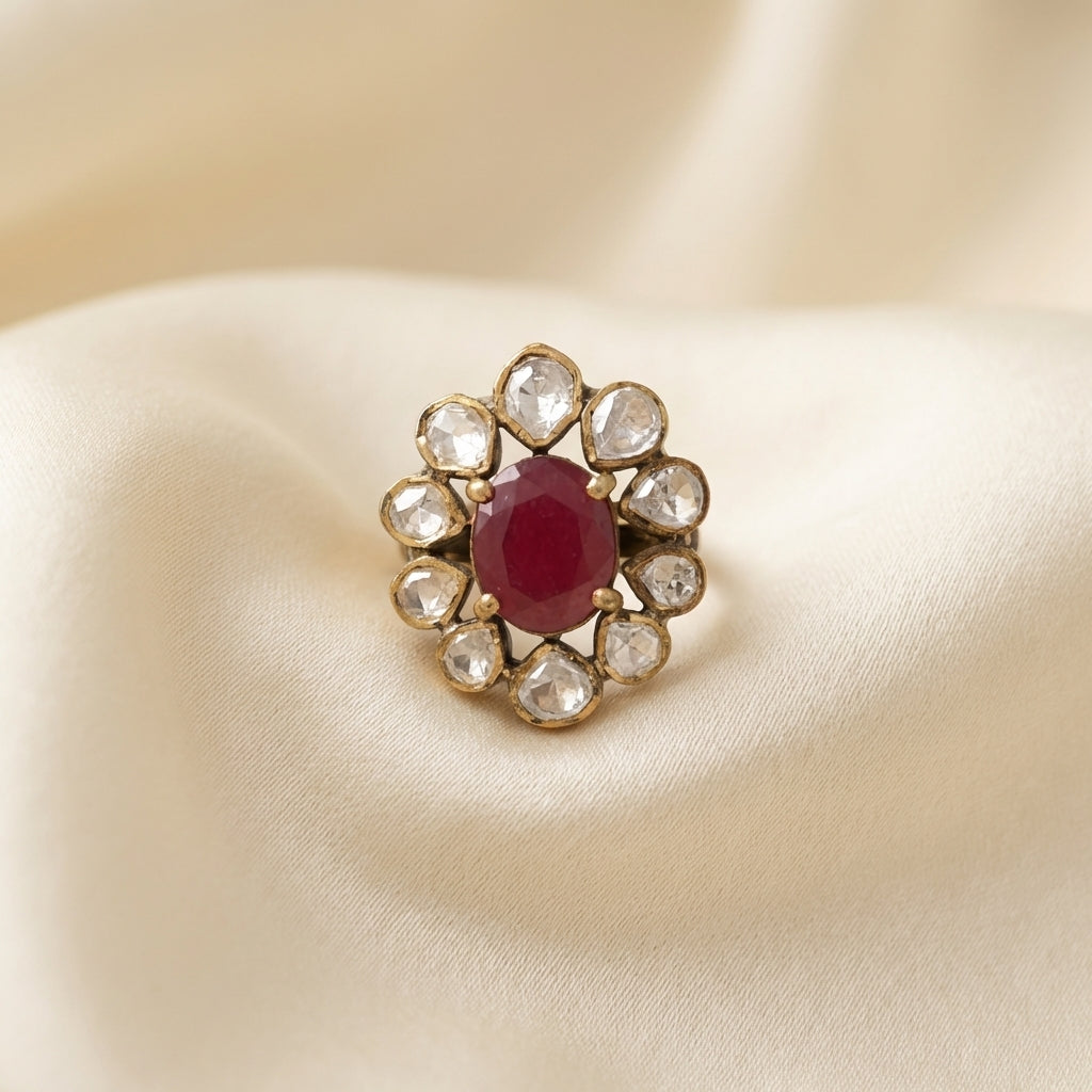 Alternate catalog view of the ZEVARAZ Aabha Manak Sitara Kundan Silver Ring