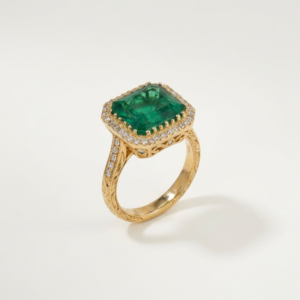 Angled studio view of the ZEVARAZ Ratna Panna Mahal Silver Ring