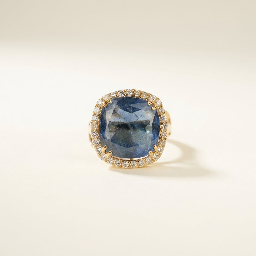 Side profile of the ZEVARAZ Ratna Neelam Chand Silver Ring band