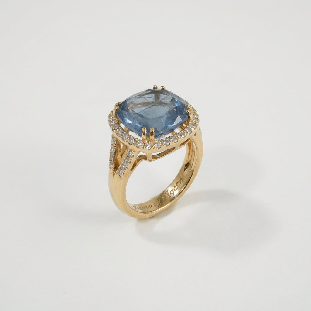 Close-up of the blue neelam stone on the ZEVARAZ Ratna Neelam Chand Silver Ring