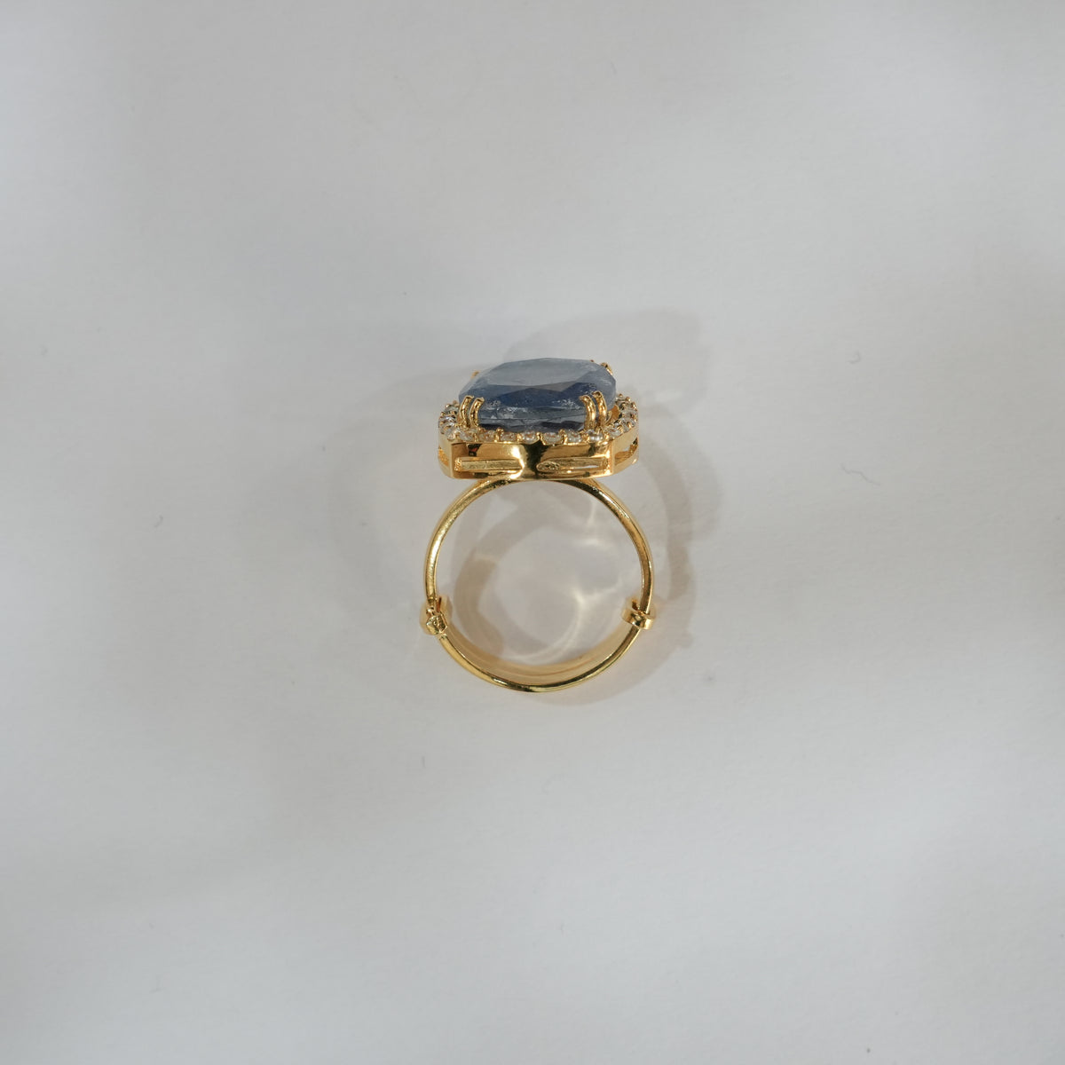 Top view of the ZEVARAZ Ratna Neelam Chand Silver Ring
